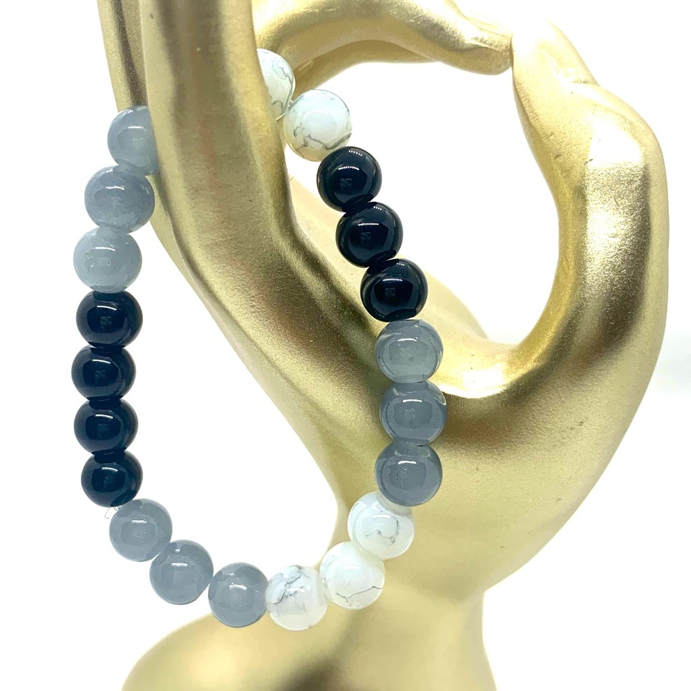 [Mix Popularity] Stretchy Elastic Glass Crackle Black Obsidian Beaded Bracelet